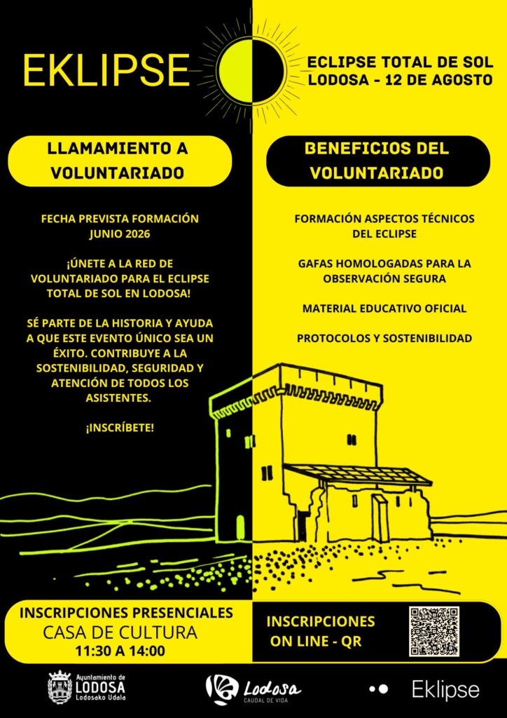 Llamamiento a voluntariado / Beneficios de ser voluntario/a
¡Únete a la red de voluntariado para el eclipse total de sol en Lodosa!
