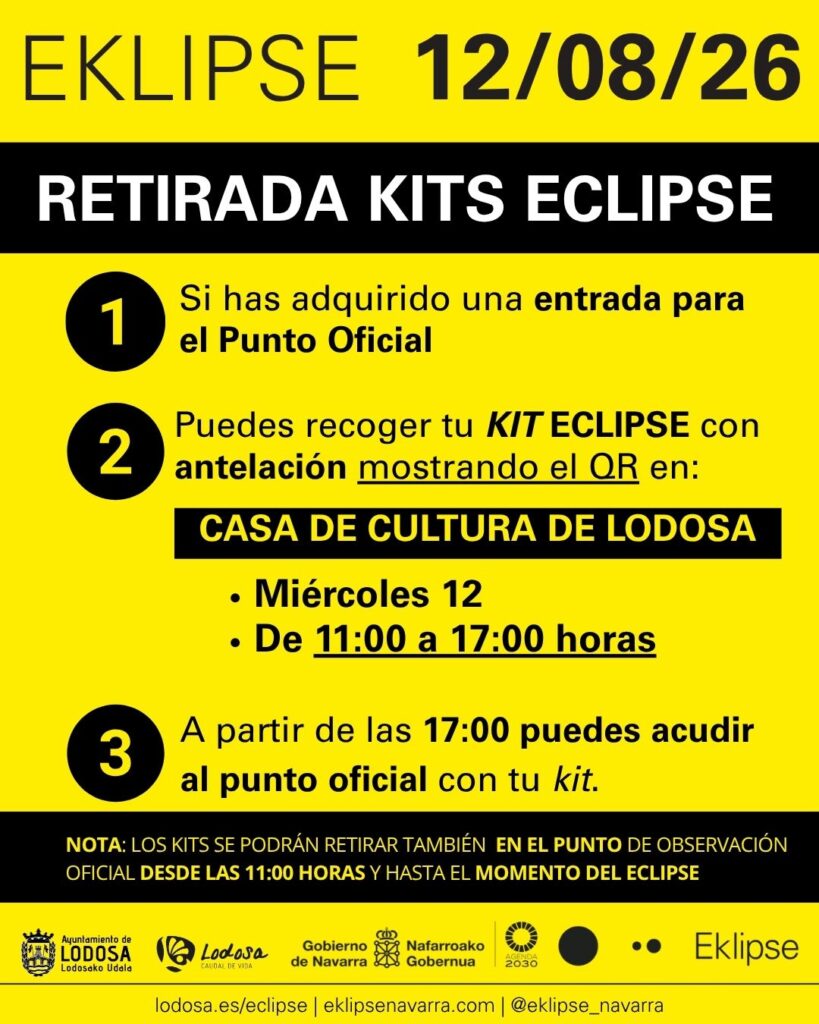 RETIRADA KITS ECLIPSE: 12 de agosto desde las 11:00 horas en la Casa de Cultura de Lodosa