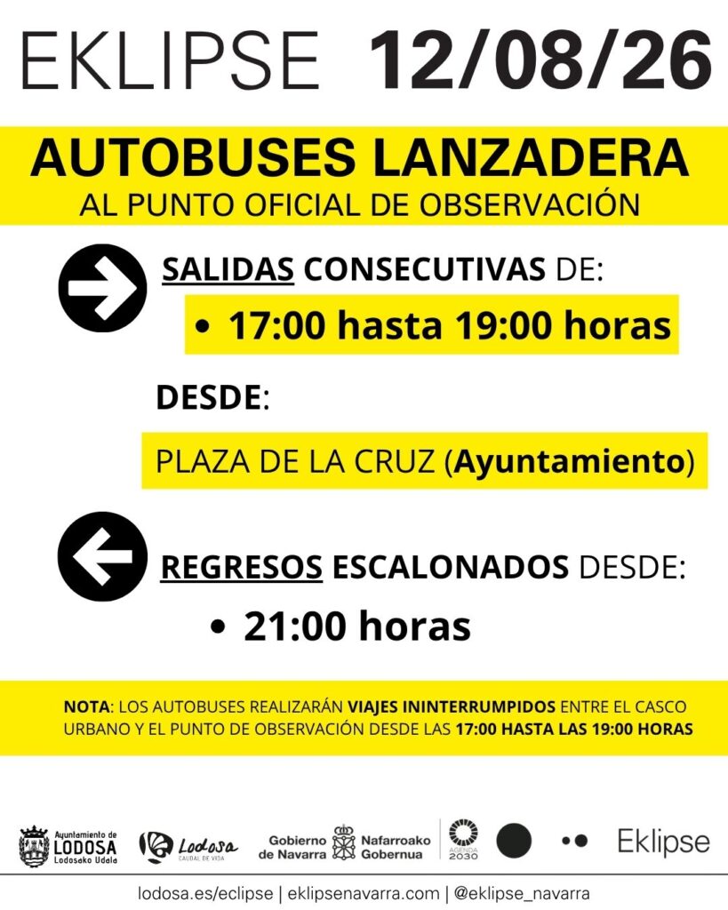 AUTOBUSES LANZADERA AL PUNTO OFICIAL DE OBSERVACIÓN: SALIDAS CONSECUTIVAS desde 17:00 hasta 19:00 horas