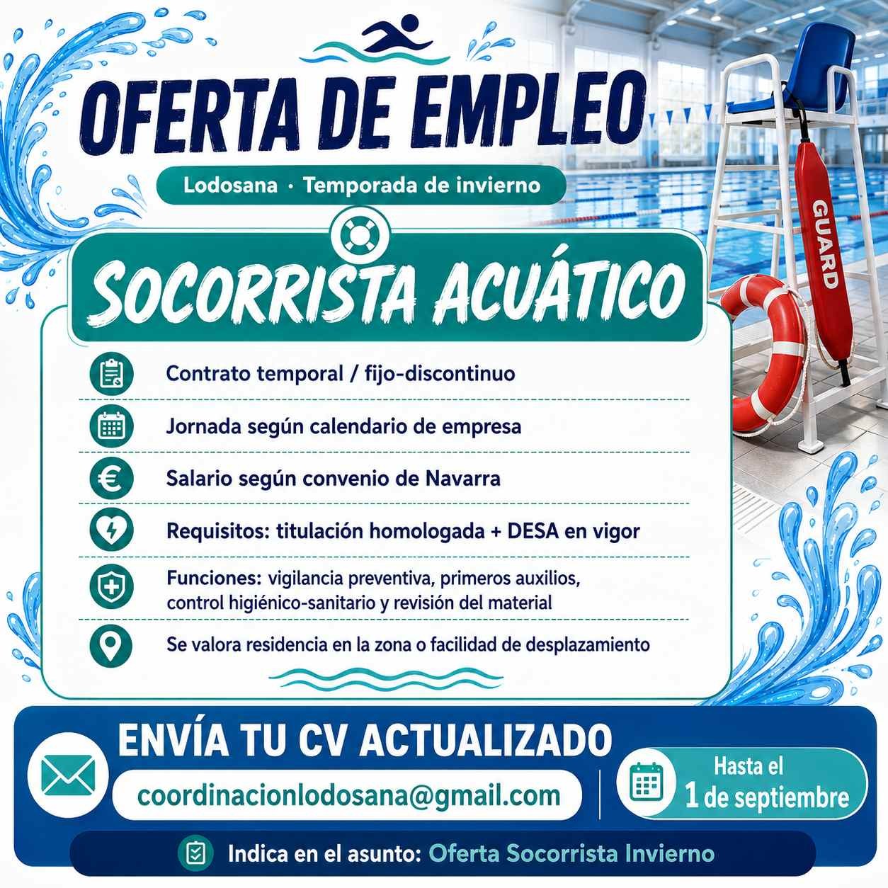 Oferta socorrista acuático invierno Lodosana 26/27